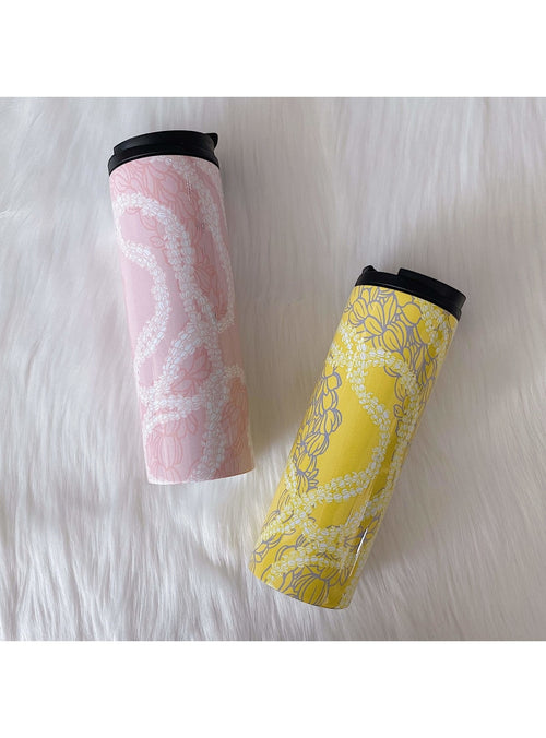 Valia Honolulu Home Pīkake Lei Tumbler in Guava Valia x Kākou Collective Collaboration Tea Towels in Pīkake Lei Valia Honolulu