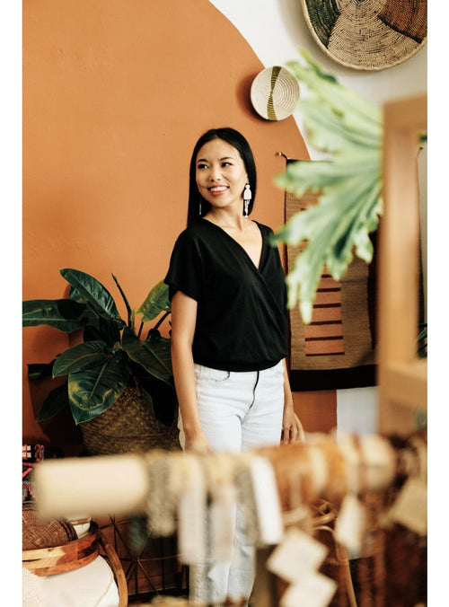 Valia Honolulu Top Mia Wrap Top in Natural Black Valia Honolulu